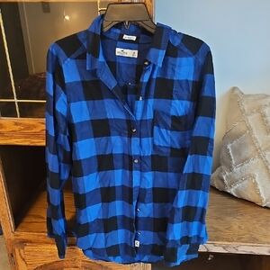 Hollister Blue and Black Checkered Shirt